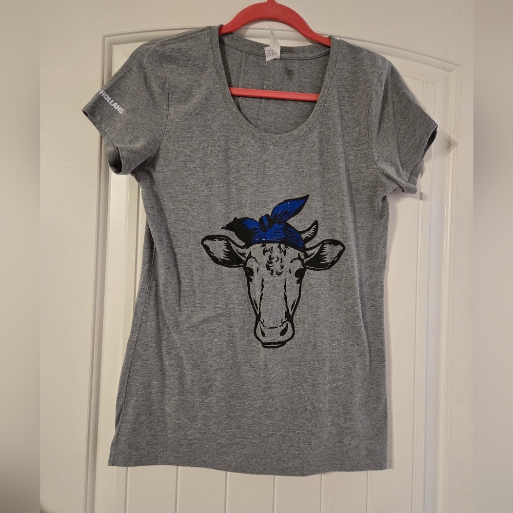 New Holland Farm Equipment Tshirt with Blue Bandana Cow Print